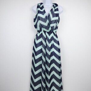 Miss Innocent Jumper Women's Size Small Navy and Mint Green Chevron Dress NEW